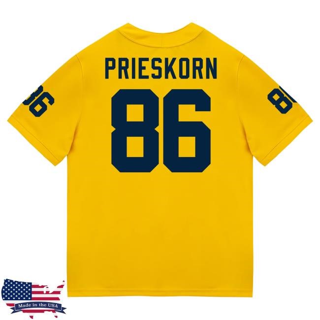 Michigan Wolverines #86 Brady Prieskorn Student Athlete Maize Football Jersey Tshirt The M Den Shop