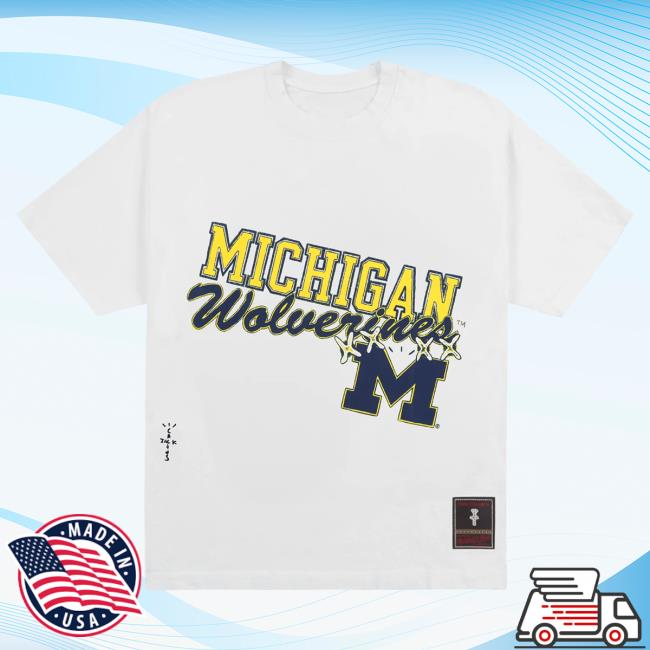 Official Travis Scott Utopia Merch Store CJ X M&N X UNIVERSITY OF MICHIGAN HANDDRAWN Attractive Shirt Travis Scott Apparel Clothing TravisScott