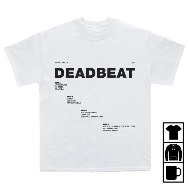 Official Tame Impala Merch Store Deadbeat Tracklist Shirt
