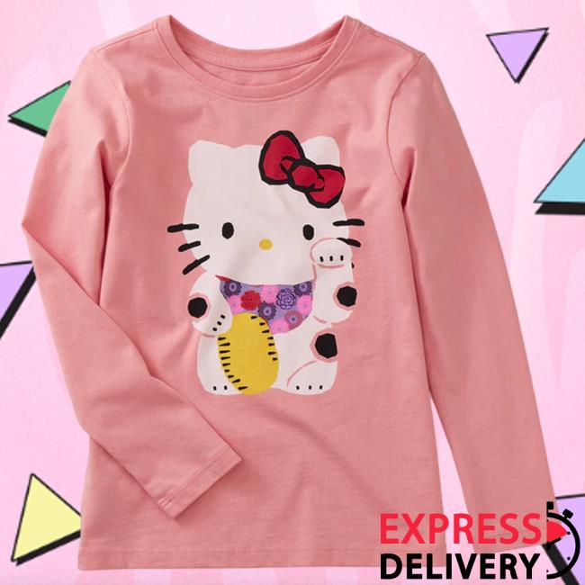 Official Sanrio Apparel Clothing Merch Store Shop Tea Collection X Hello Kitty Waving Long Sleeve Hot Shirt