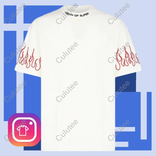 Official Vision Of Super White T-Shirts With Black Gradient Flames