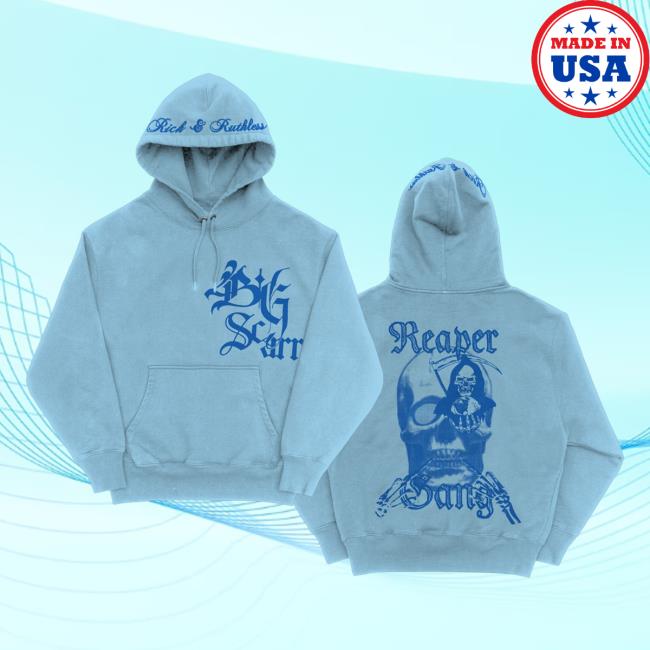 Official Big Scarr Clothing Store Merch Reaper Gang Skull Pull Over Hoodie Blue BigScarr Shop