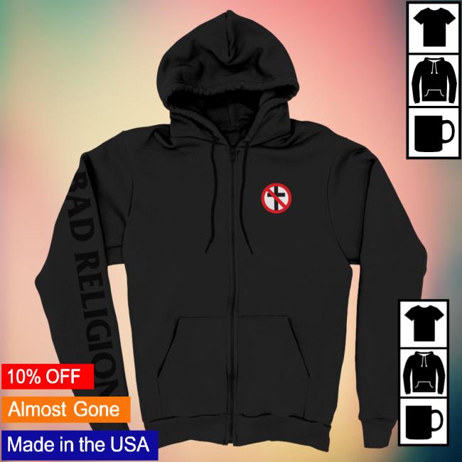 Official Kings Road Merch Store Bad Religion Crossbuster Zip Up Pullover Sweatshirt (Black) BadReligion Kings Road Shop