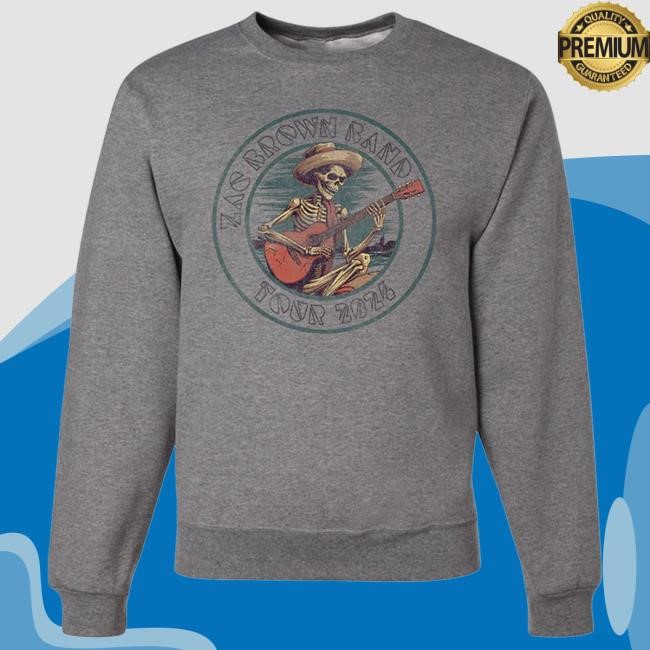 Official Zac Brown Band Apparel Store Skeleton Guitar New Crewneck Sweatshirt Zac Brown Band