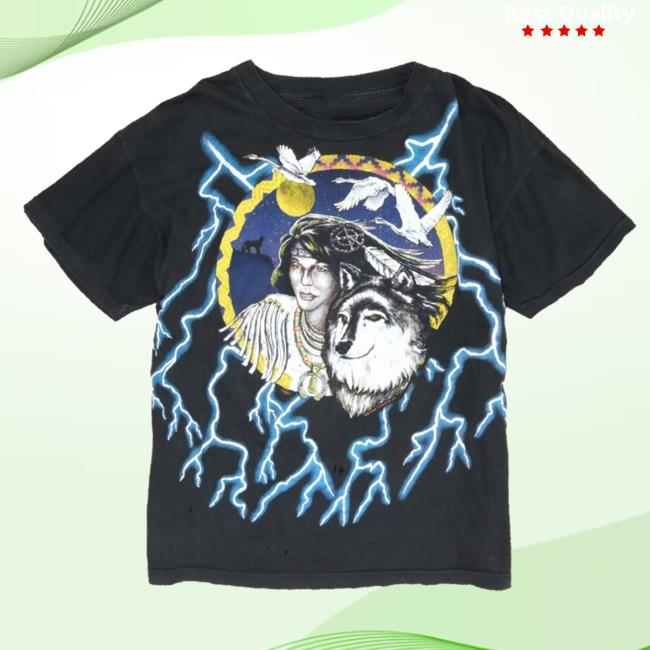 Official Throwback Vault Vintage Native Wolf American Thunder T-Shirts Black Lightning Aop 90S