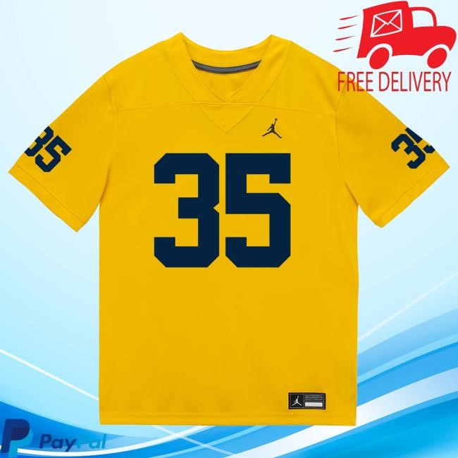The M Den Michigan Wolverines #35 Stuart Blake Student Athlete Maize Football Jersey Shirt