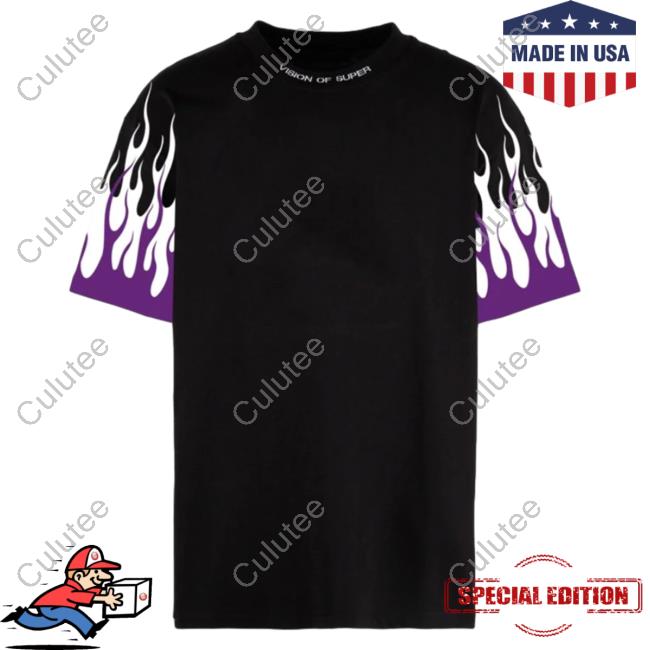 Official Vision Of Super Black Shirts With Printed Purple And White Flames