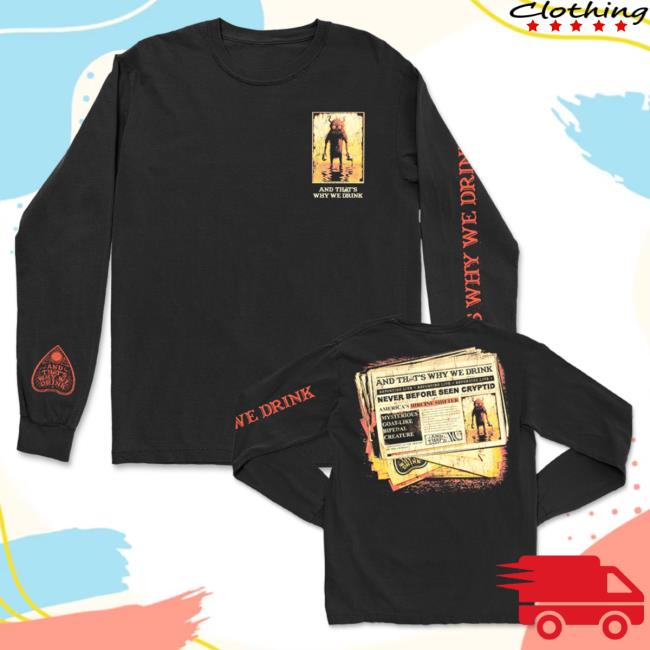 Official Atwwd Merch And Thats Why We Drink Merch Cryptid Newspaper Long Sleeve Tee (Black)