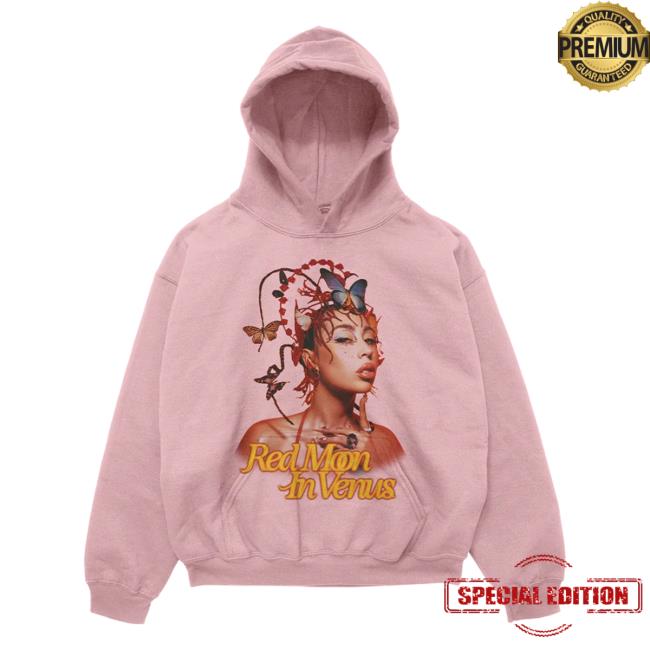 Official Kali Uchis Merch Store Kali Uchis Pink Red Moon In Venus Anniversary Popover Hoodie Kali Uchis Clothing Shop KaliUchis ShopKaliUchis
