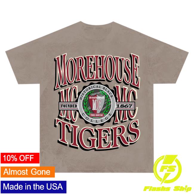Official Black College Union Morehouse Retro 90s Crest Tshirt Khaki V1