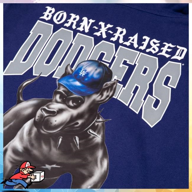 Official Born X Raised Merch Store Shop Born X Raised + Dodgers Dog Attractive Hoodie: Blue BornXRaised