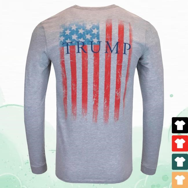 Official Donald Trump Merch Store Central Flag LS Tee – White Donald Trump Apparel Clothing Shop DonaldTrump