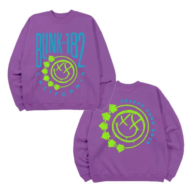 Blink 182 Merch Smiley Oversized Crewneck Sweatshirt - Purple