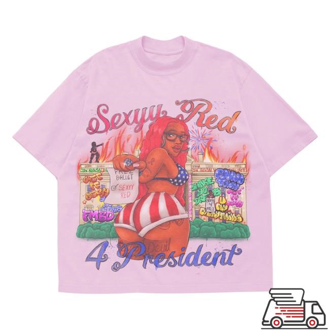 Sexyy 4 President Official Merch Store Sexyy's House Short Sleeve Shirt Pink/White Sexyy 4 President Clothing Shop Sexyy 4 President Apparel
