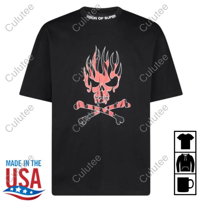 Official Vision Of Super Black Tee Shirt With Red Skull Print