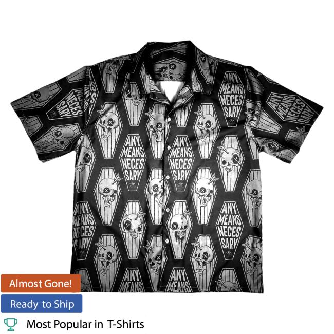 Official Any Means Necessary Clothing All Over Print Any Casket Button Up Black Hot Shirt Aop